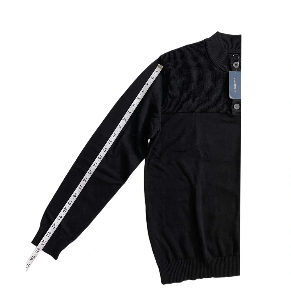 Club Room Mens Button Mock Neck Sweater Size L Deep Black - Picture 4 of 10